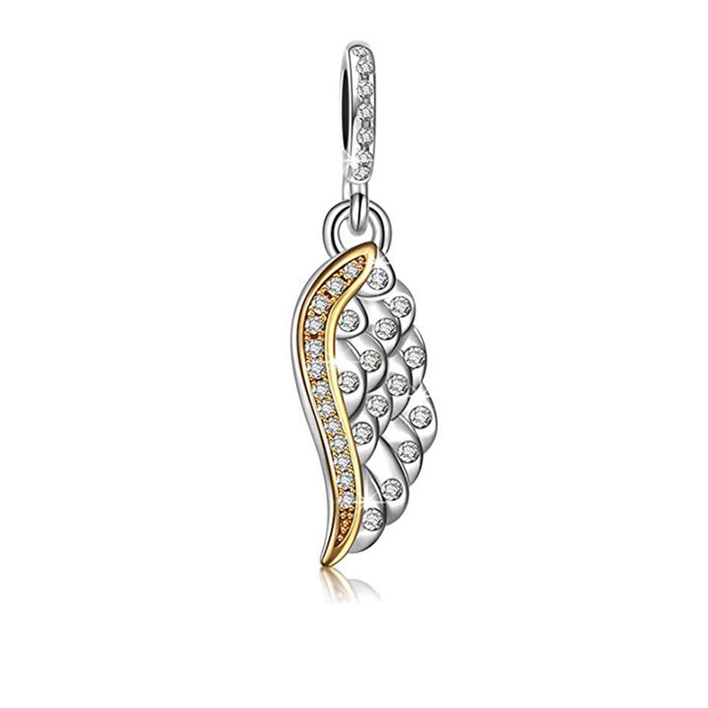 Angel Wing Charm European Bead Sterling Silver Clear CZ Ginger Lyne Collection