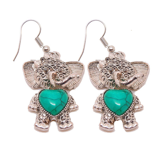 BabyElephantEarringsSimulatedTurquoiseSilverPlatedGingerLyneCollection_Green-1