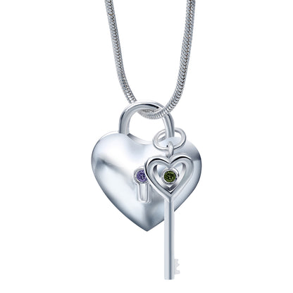 Heart with Key Pendant Necklace Silver Plated Womens Ginger Lyne Collection