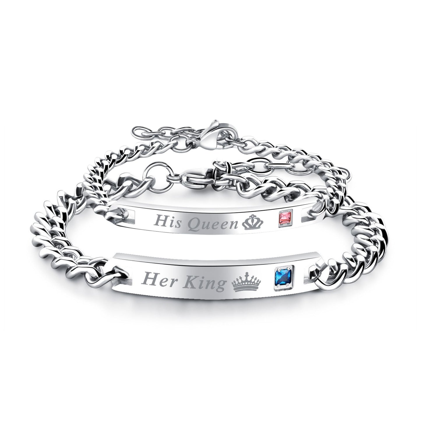 His Queen Bracelet for Women by Ginger Lyne Stainless Steel ID Style Pink CZ Adjustable to 7.5" - Womens