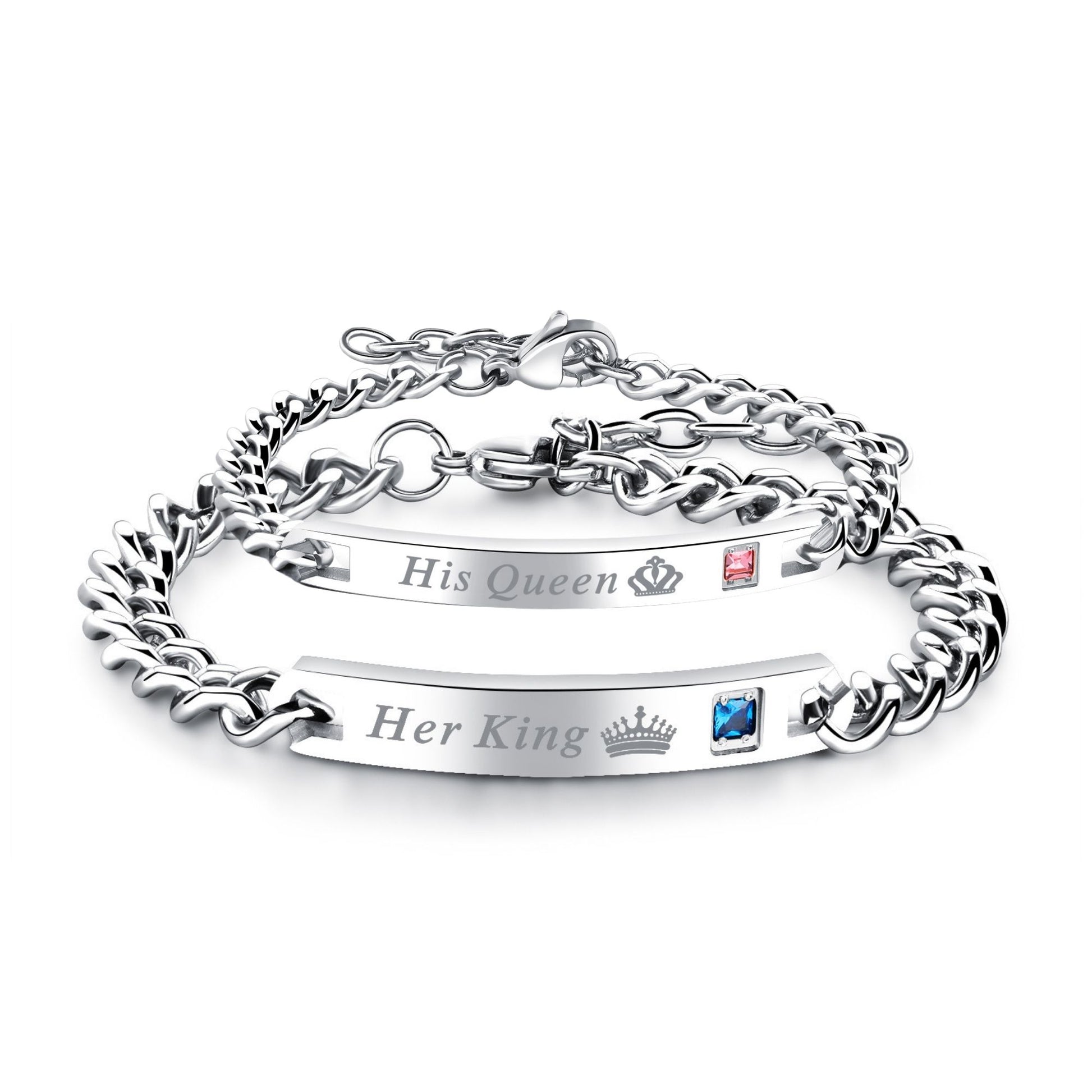 His Queen Bracelet for Women by Ginger Lyne Stainless Steel ID Style Pink CZ Adjustable to 7.5" - Womens