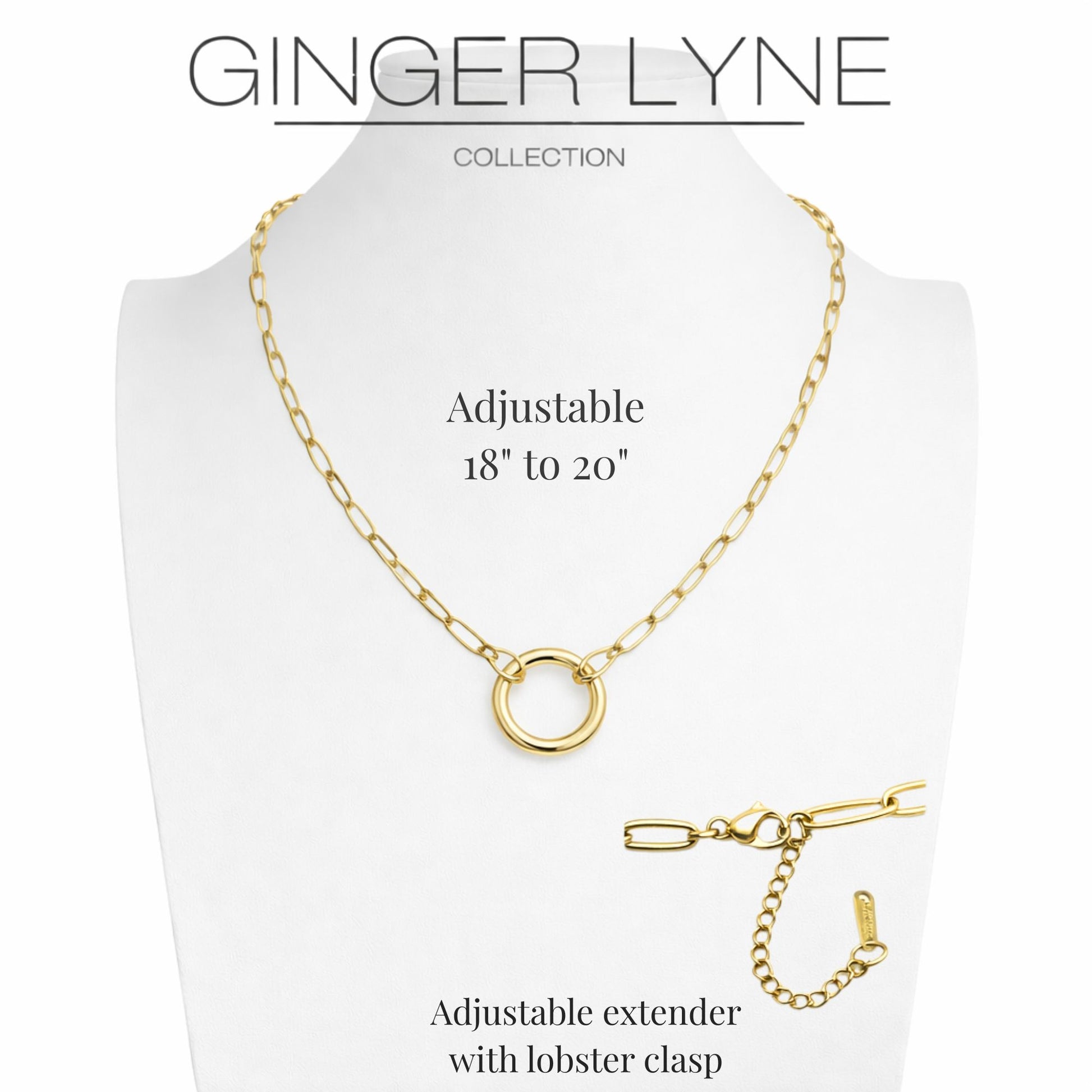 PaperclipLinkCircleCarabinerCharmHolderNecklaceforWomenStainlessSteel18"-20"GingerLyneCollection_Gold-8