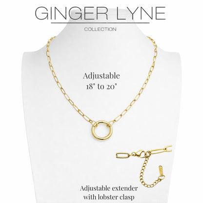 PaperclipLinkCircleCarabinerCharmHolderNecklaceforWomenStainlessSteel18"-20"GingerLyneCollection_Gold-8