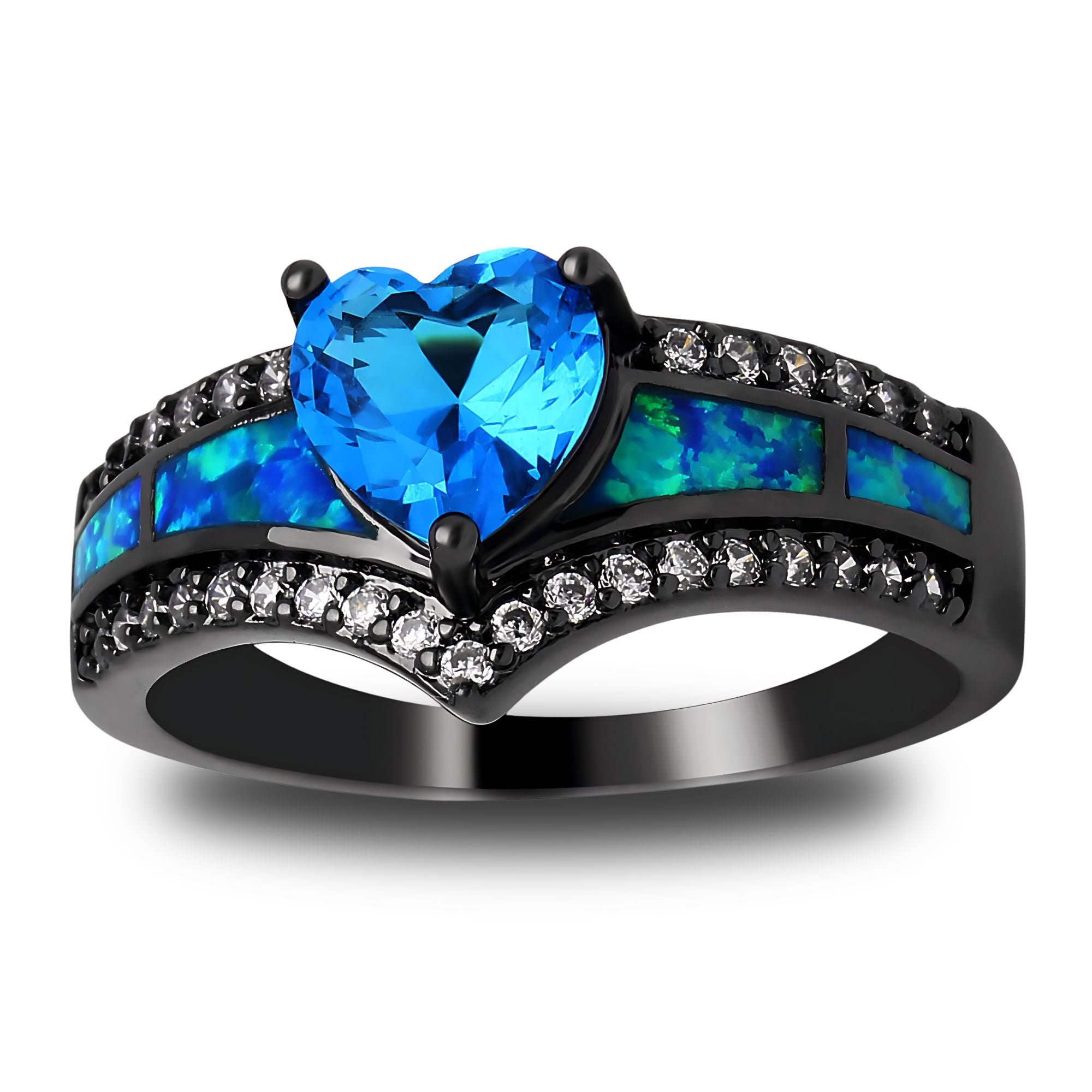 Black Engagement Ring for Women Mystic Topaz CZ Heart Promise Ring  Gift for Her Ginger Lyne - Blue,6.5
