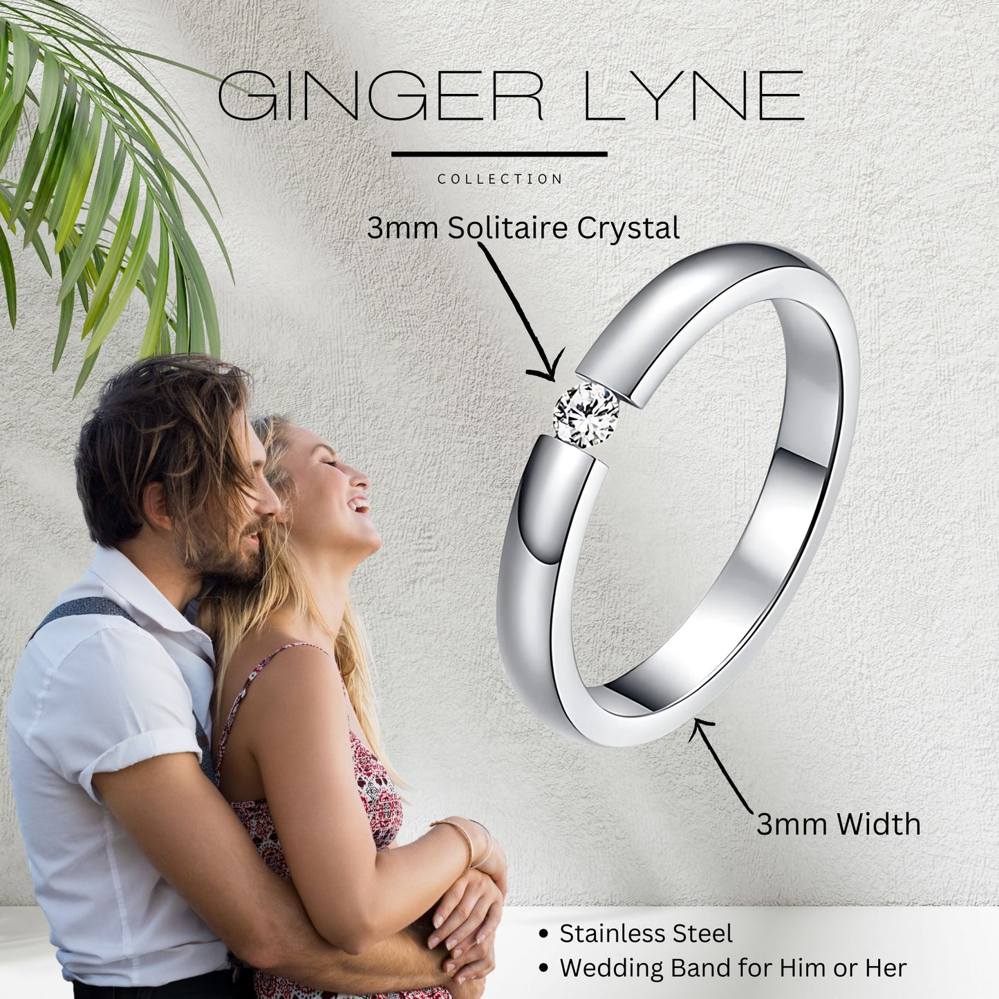WeddingBandRingforWomenorMenStainlessSteelCrystalGingerLyneCollection_Silver-6
