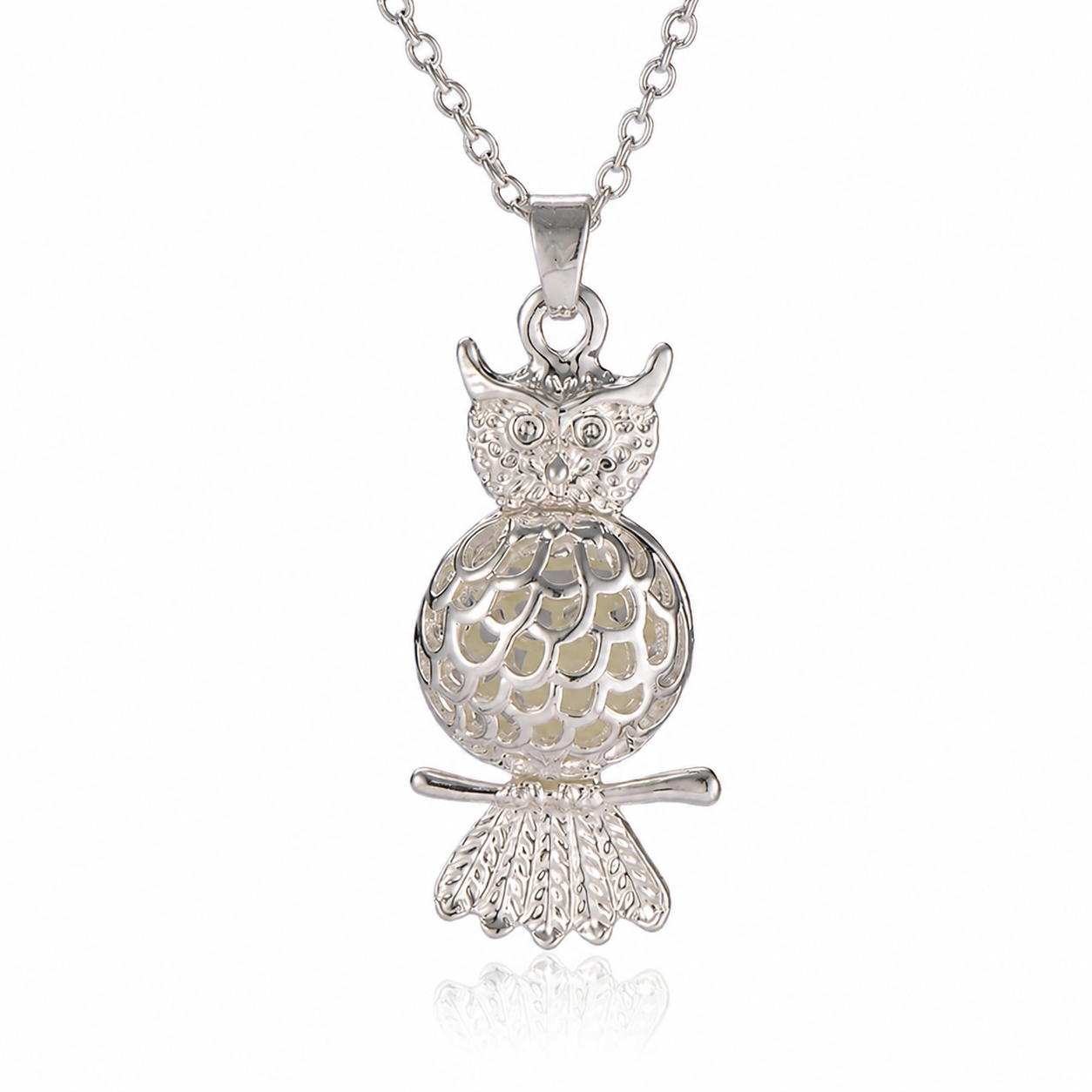 Owl Glow in Dark Necklace Silver Plated Women Ginger Lyne Collection - Blue - Blue