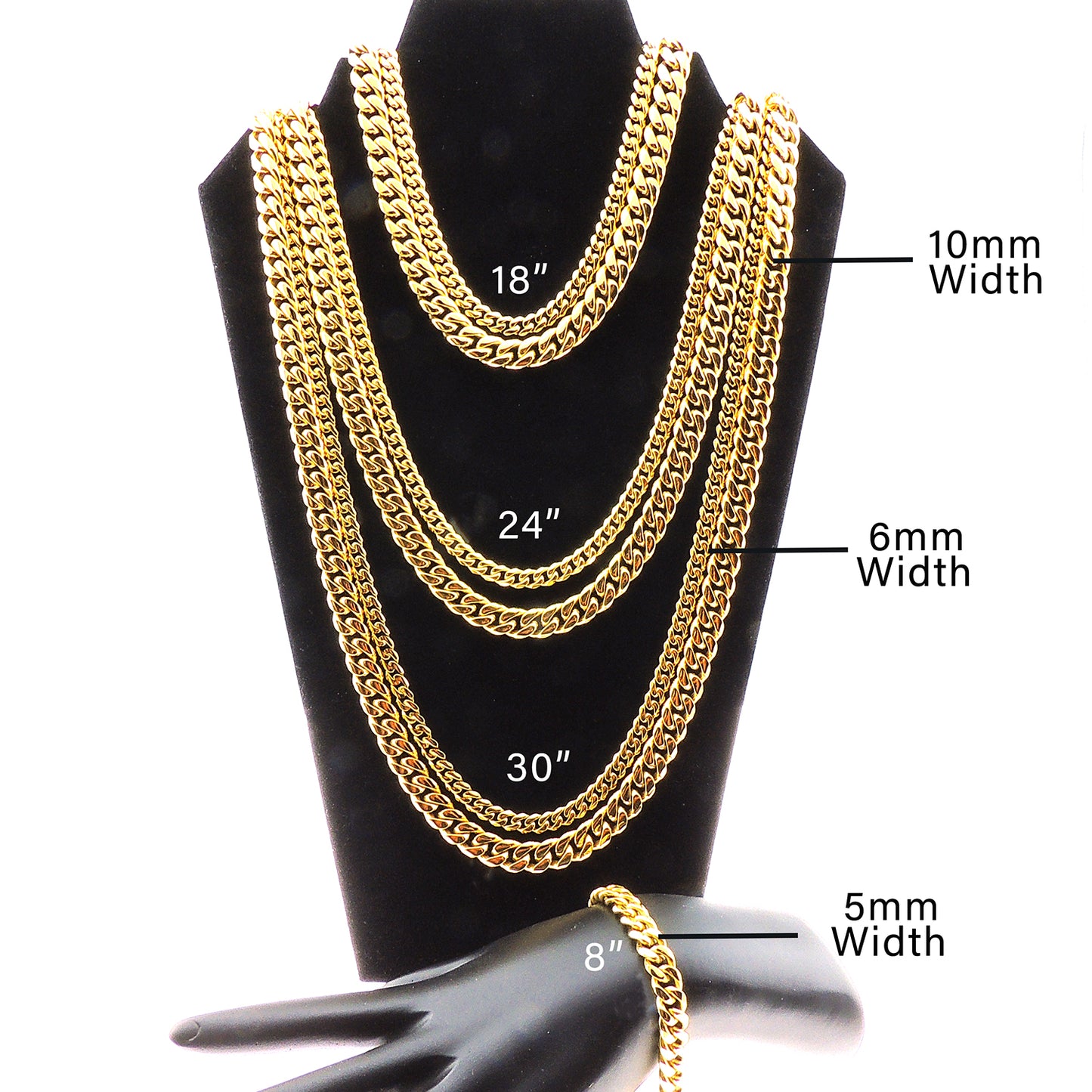 Cuban Link Chain Necklace Gold Stainless Steel Hip Hop Men Women Ginger Lyne Collection - Gold-10mm-30