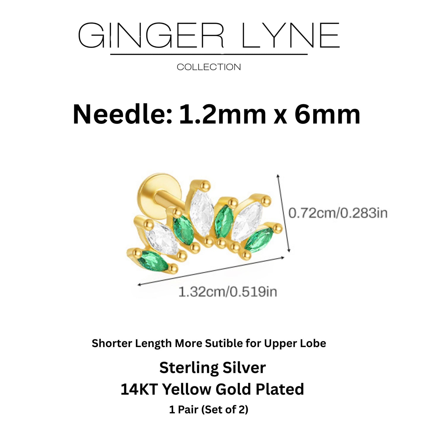 GreenMarquiseCZFlatBackEarringsforCartilageUpperLobeGoldPlatedSterlingSilver1pairbyGingerLyne_Gold-5