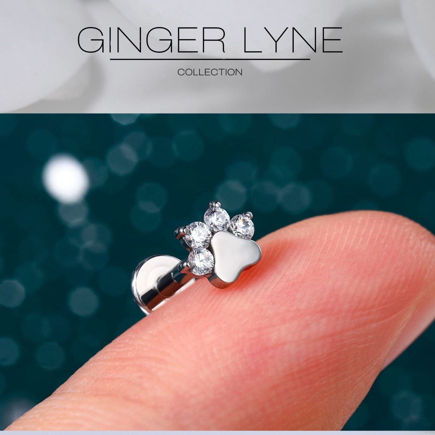 PawPrintFlatBackEarringsforWomenSterlingSilverCartilageHelixLobeBodyPiercingStudsGingerLyne_Gold-3