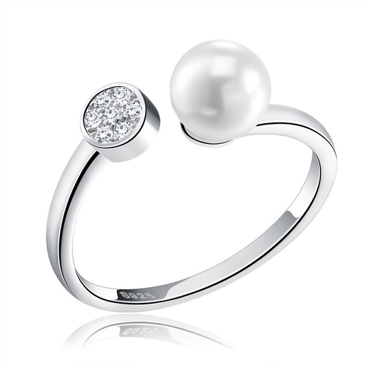 Adjustable Wrap Sterling Silver Ring for Women Pearl & CZ Ginger Lyne Collection