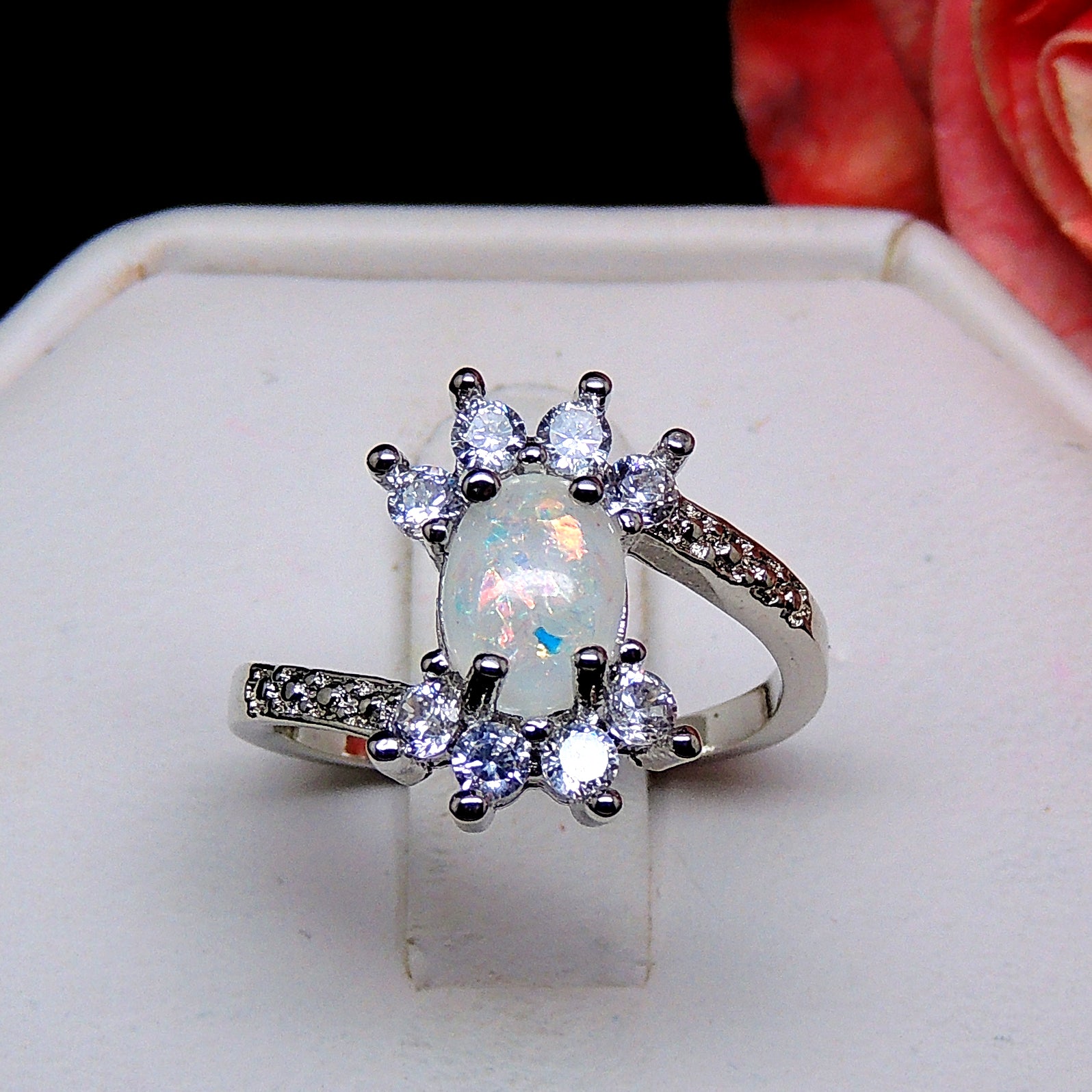 Zaire Statement Ring Created Fire Opal Clear CZ Womens Ginger Lyne Collection - 10