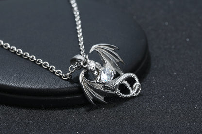 Dragon Necklace for Men or Women Stainless Steel Cz Punk Gothic Ginger Lyne Collection