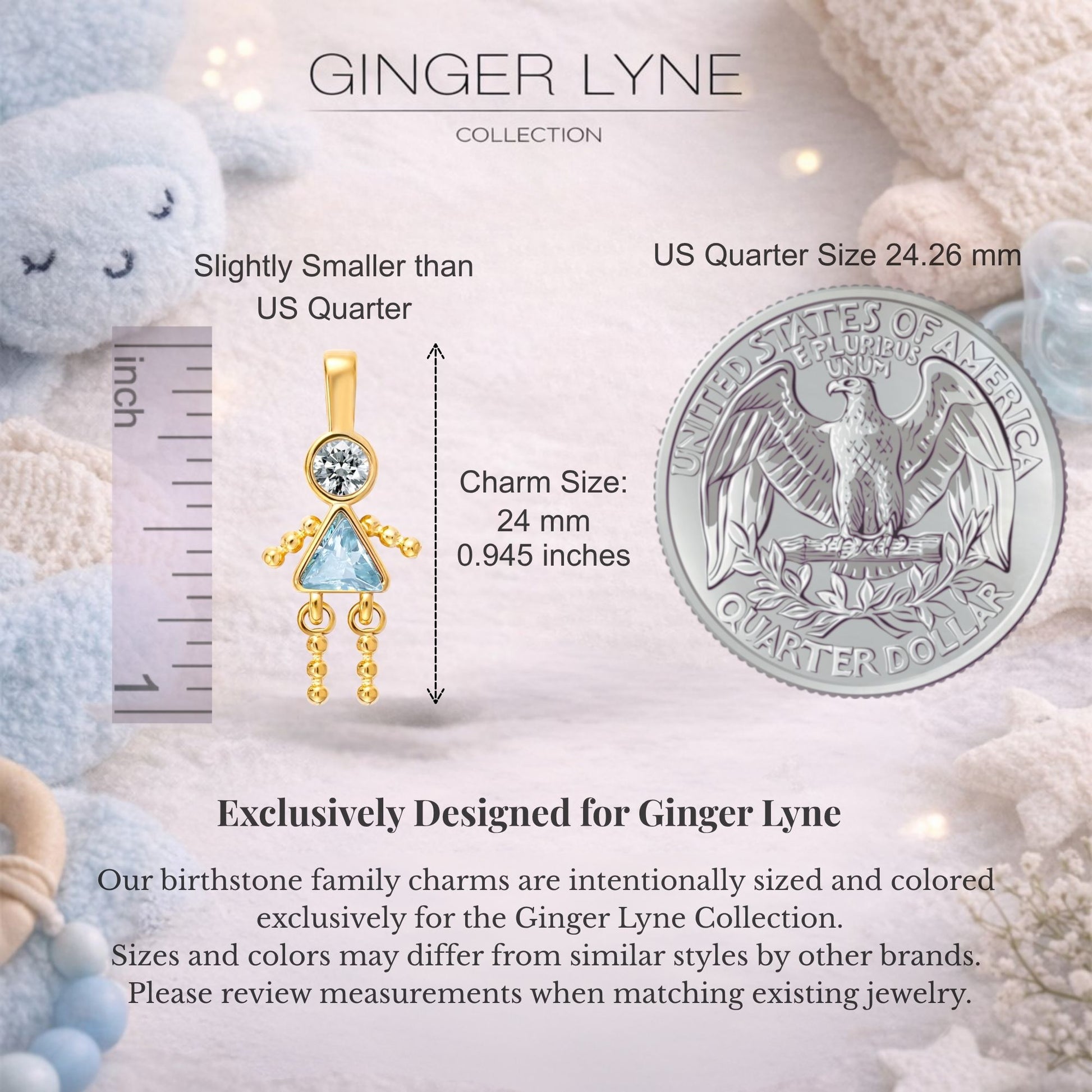 Birthstone Family Pendant for Mom by Ginger Lyne Stainless Steel Cubic Zirconia Charms For Grandma Necklace_Female-March-Gold-2