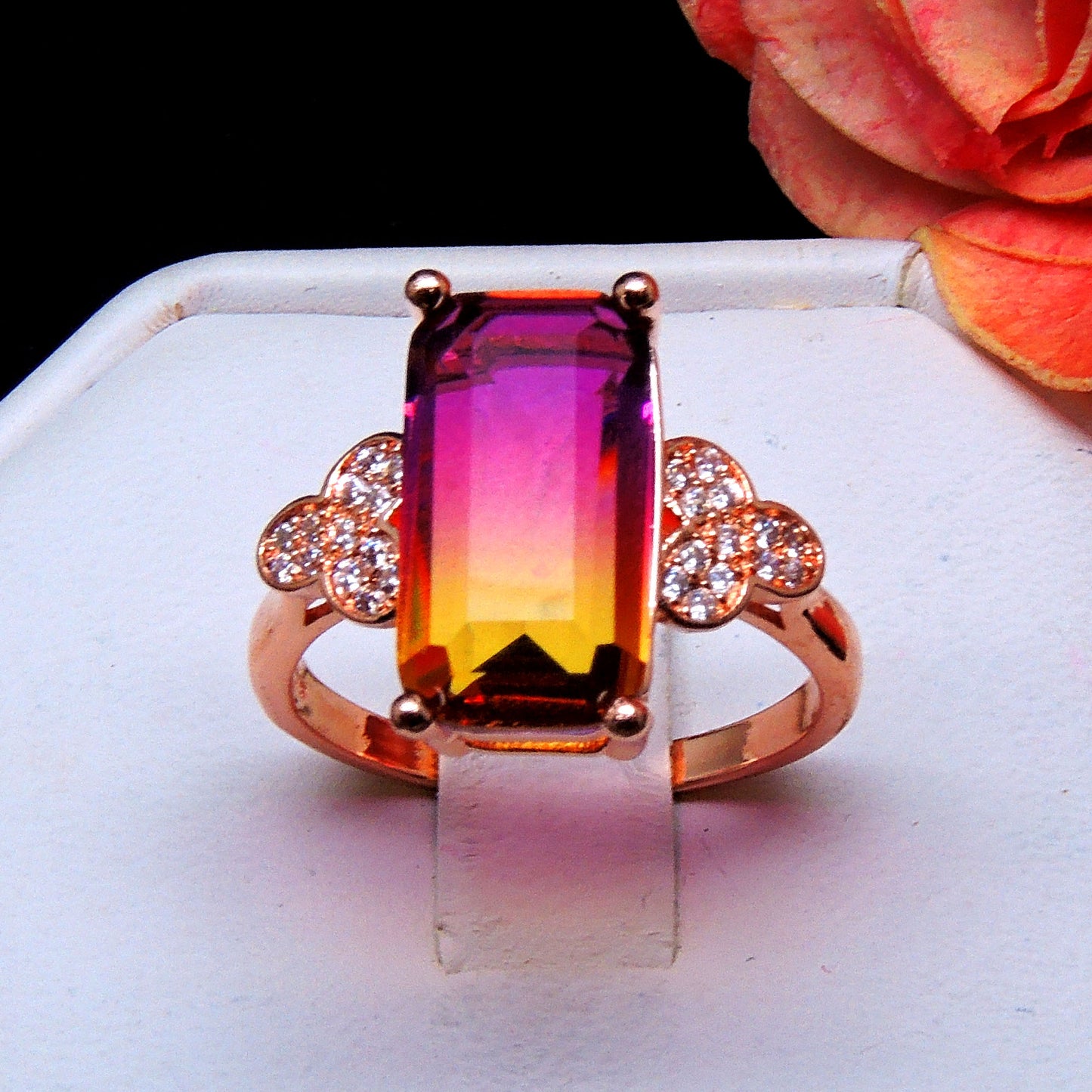 Iris Statement Ring Womens Rainbow Cz Rose Plated Womens Ginger Lyne Collection