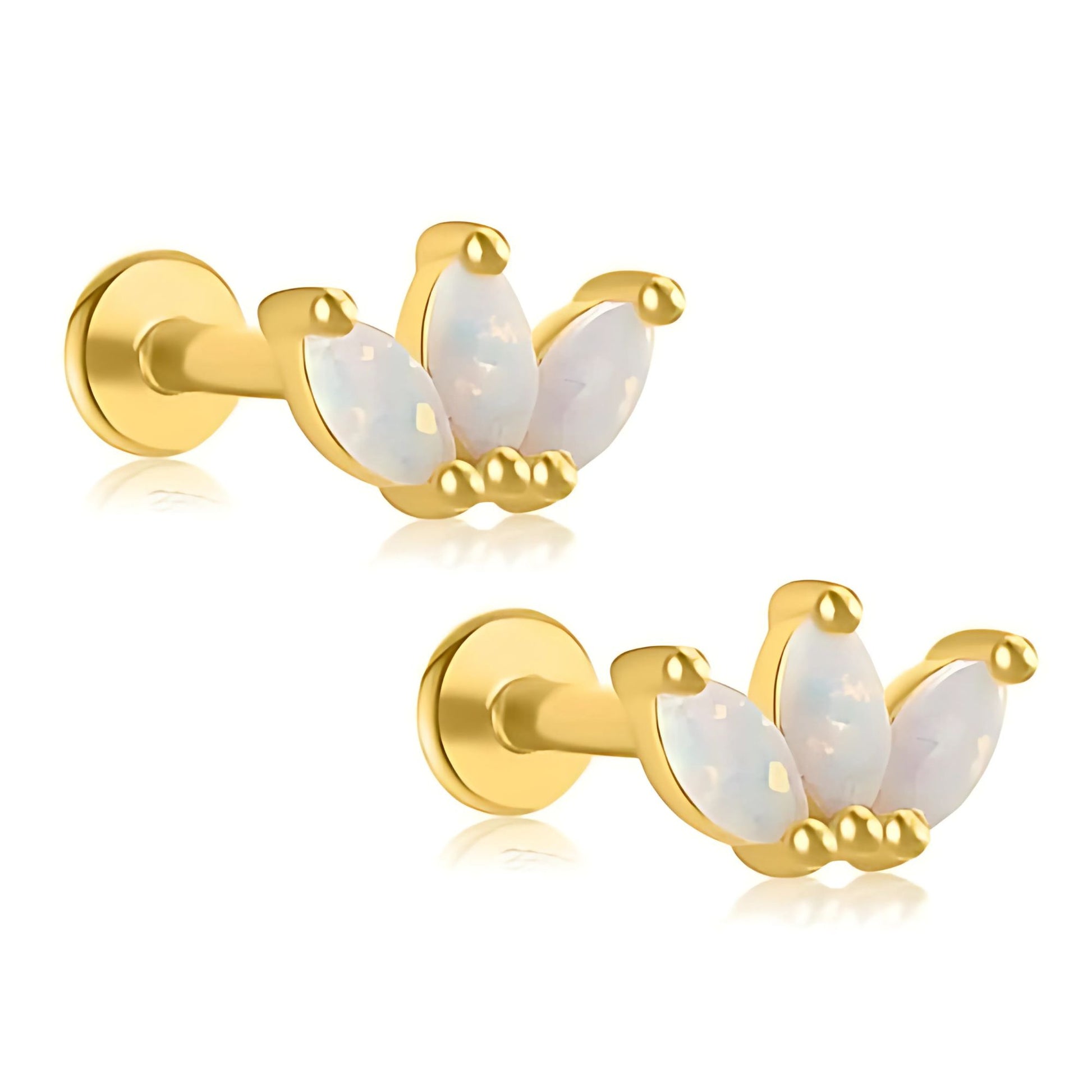 CreatedOpalFlatBackEarringsforCartilageHelixTragusLobeGoldoverSterlingSilverStudsSetbyGingerLyne_White-1