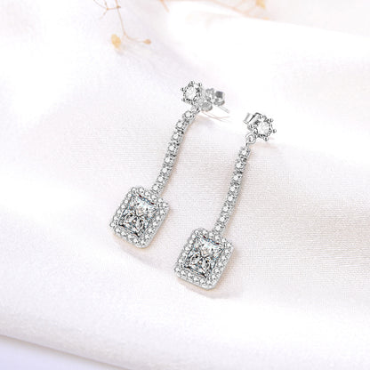 Clear Cubic Zirconia Halo Dangle Earrings for Women Sterling Silver 8x6mm Emerald Cut by Ginger Lyne - Clear