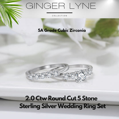 Sterling Silver Wedding Ring Set for Women Cz Engagement Ring Matching Band Ginger Lyne Collection