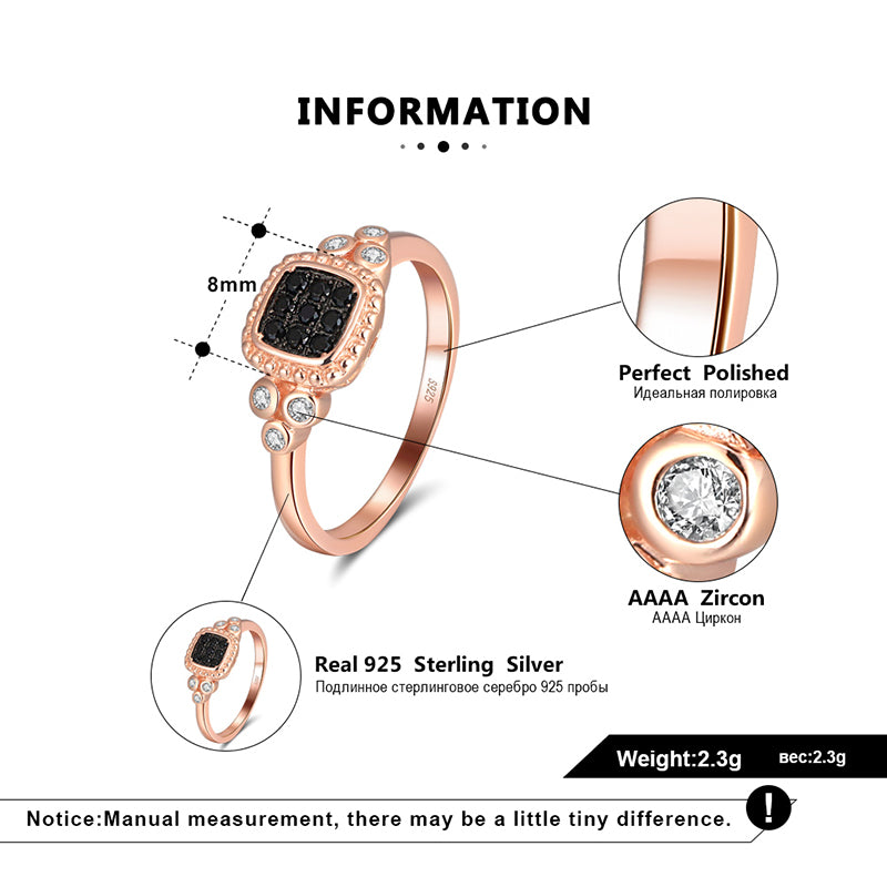 Engagement Ring for Women Rose Gold Sterling Silver Black Cz Ginger Lyne Collection - 6