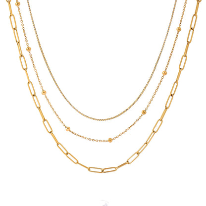 LayeredChainNecklaceforWomenbyGingerLyneGoldStainlessSteelBoxBeadandPaperclipChains_Gold-1
