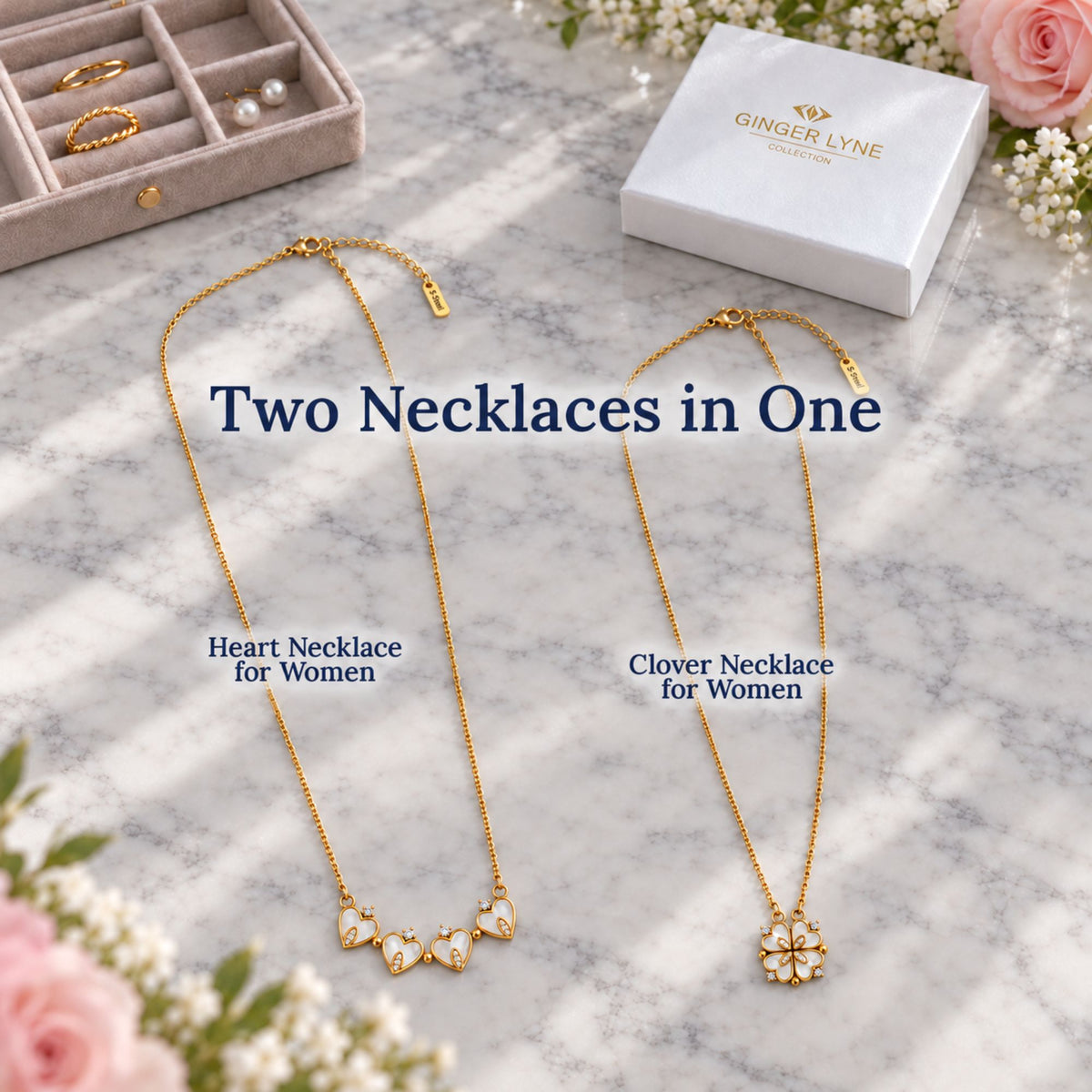 Heart to Clover 2 in 1 Pendant Necklace for Women Gold Tone CZ by Ginger Lyne Collection - Gold Tone
