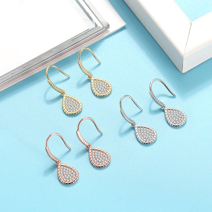 Teardrop Dangle Hook Earrings for Women Pave Cz Sterling Silver Ginger Lyne Collection - Rose Gold