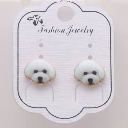 Bichon Frise White Puppy Dog Stud Earrings Enamel Girls Ginger Lyne Collection