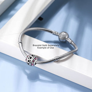 Heart Charm European Bead Sterling Silver Pink CZ Ginger Lyne Collection