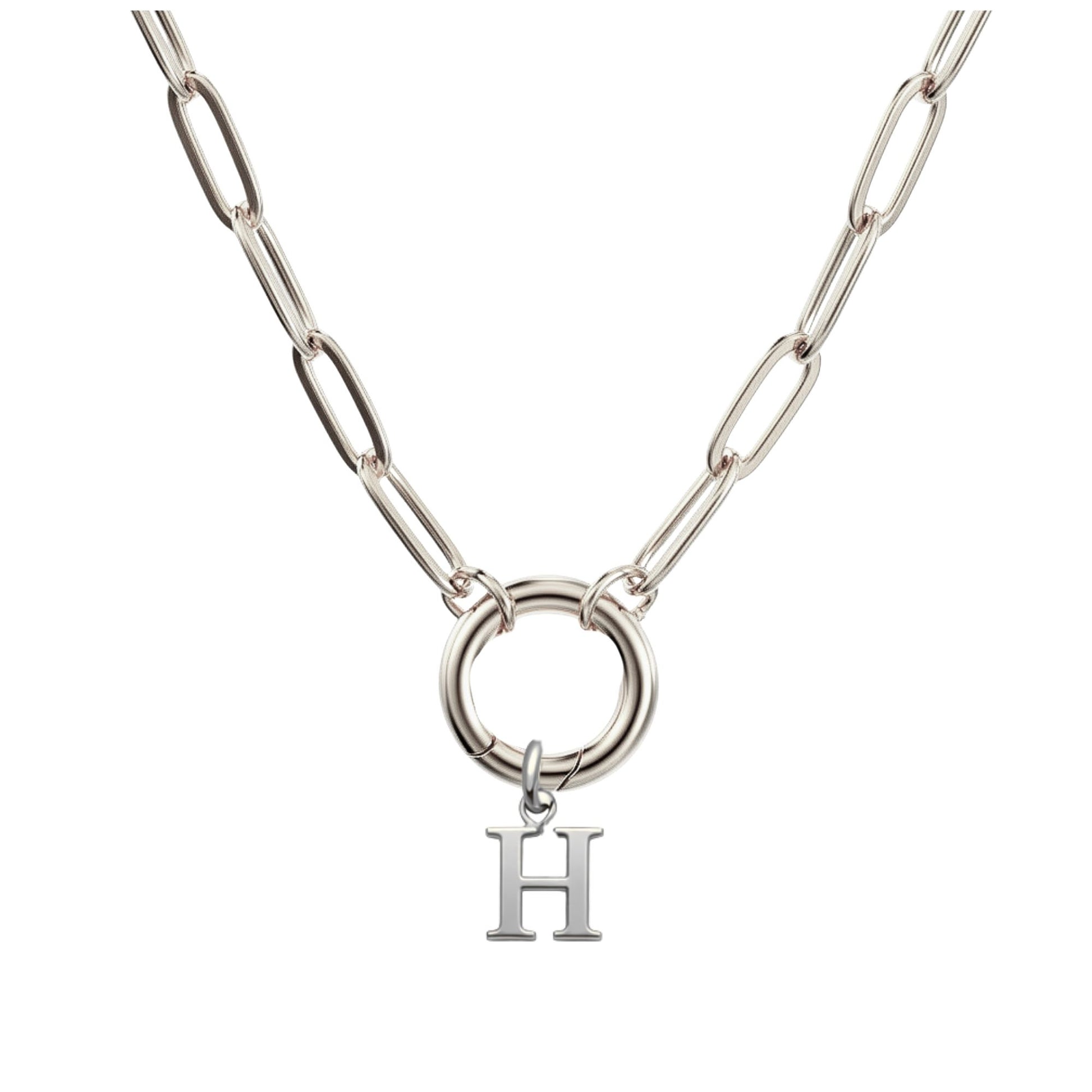 PaperclipLinkCircleCarabinerIntialLetterCharmHolderNecklaceforWomenStainlessSteel20"GingerLyne_Silver-H-1