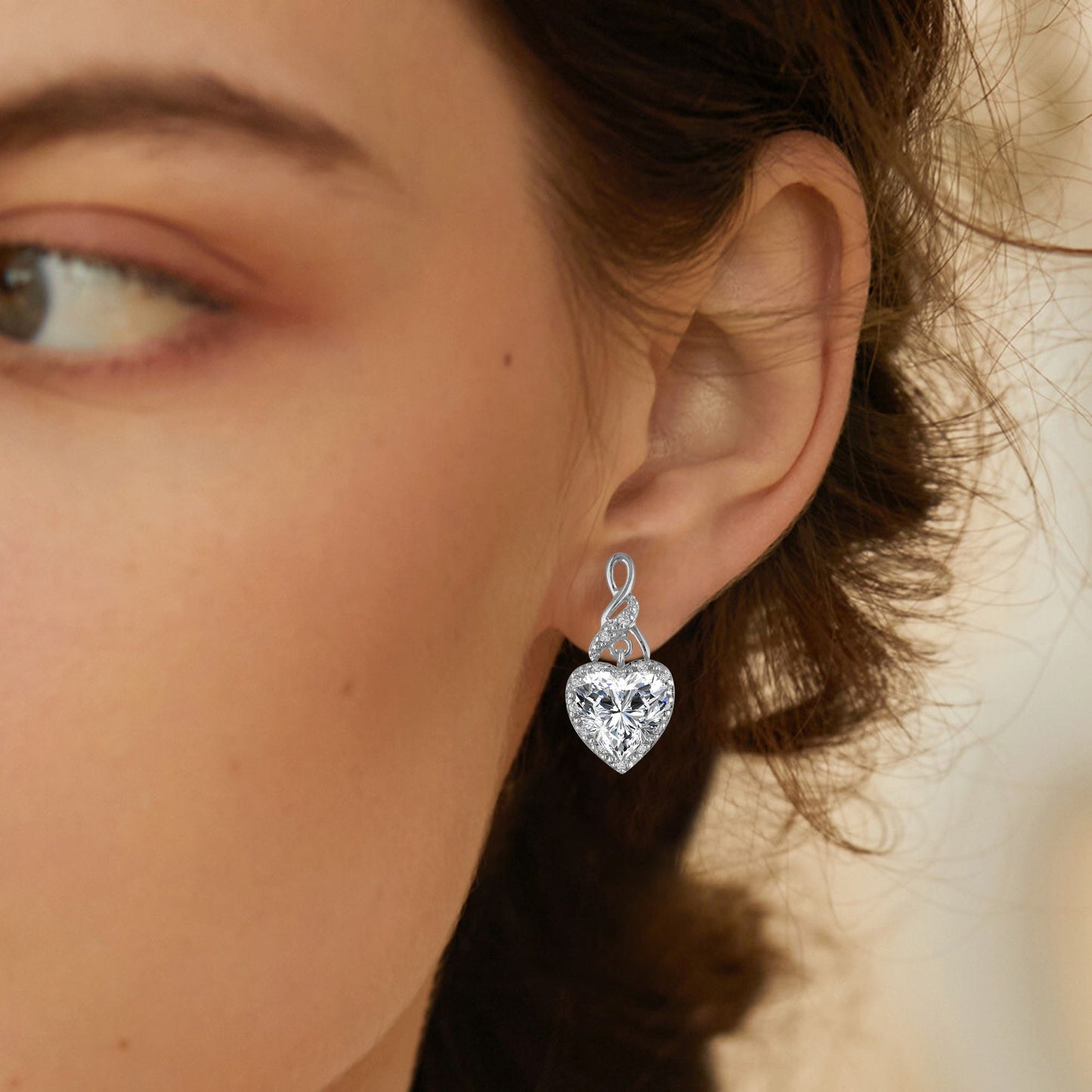 Heart Shape Blue Cz Drop Stud Earrings Womens Ginger Lyne Collection - Clear