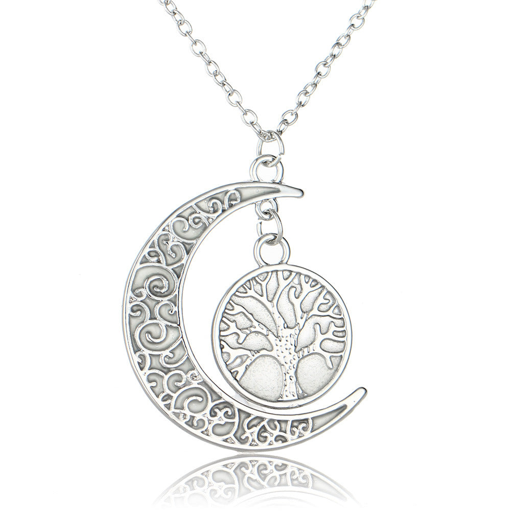 Glow in Dark Moon Tree of Life Pendant Chain Necklace Women Ginger Lyne Collection