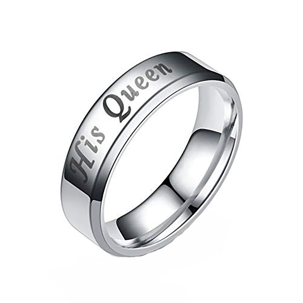Her King Black His Queen Steel Wedding Band Ring Men Women Ginger Lyne Collection - Male-King Black,10.5
