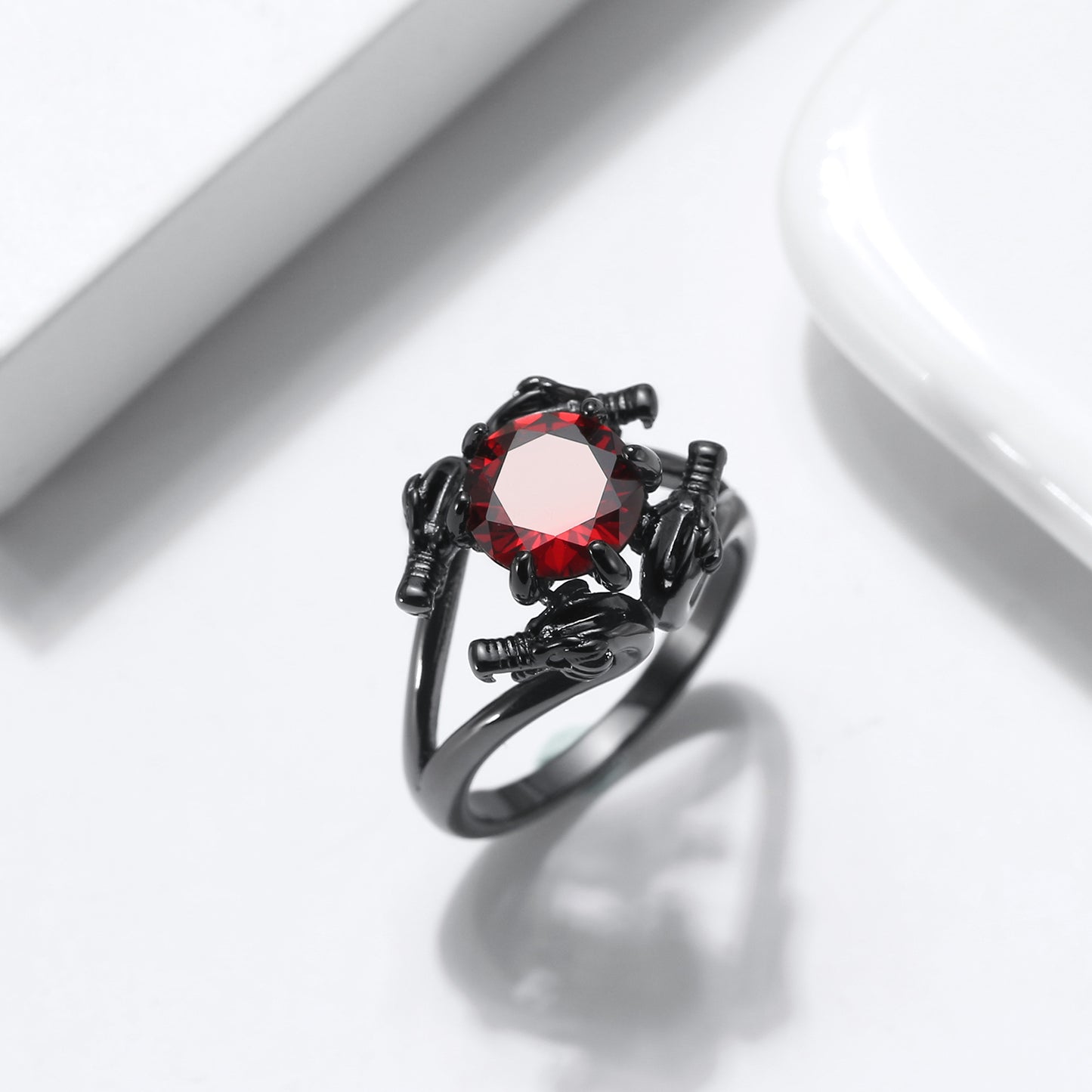 Dragon Ring for Women Solitaire Cz Black Gothic Engagement Ring Ginger Lyne Collection