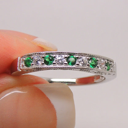 Sterling Silver Anniversary Wedding Band WomensGreen Cz Ginger Lyne Collection Size 6