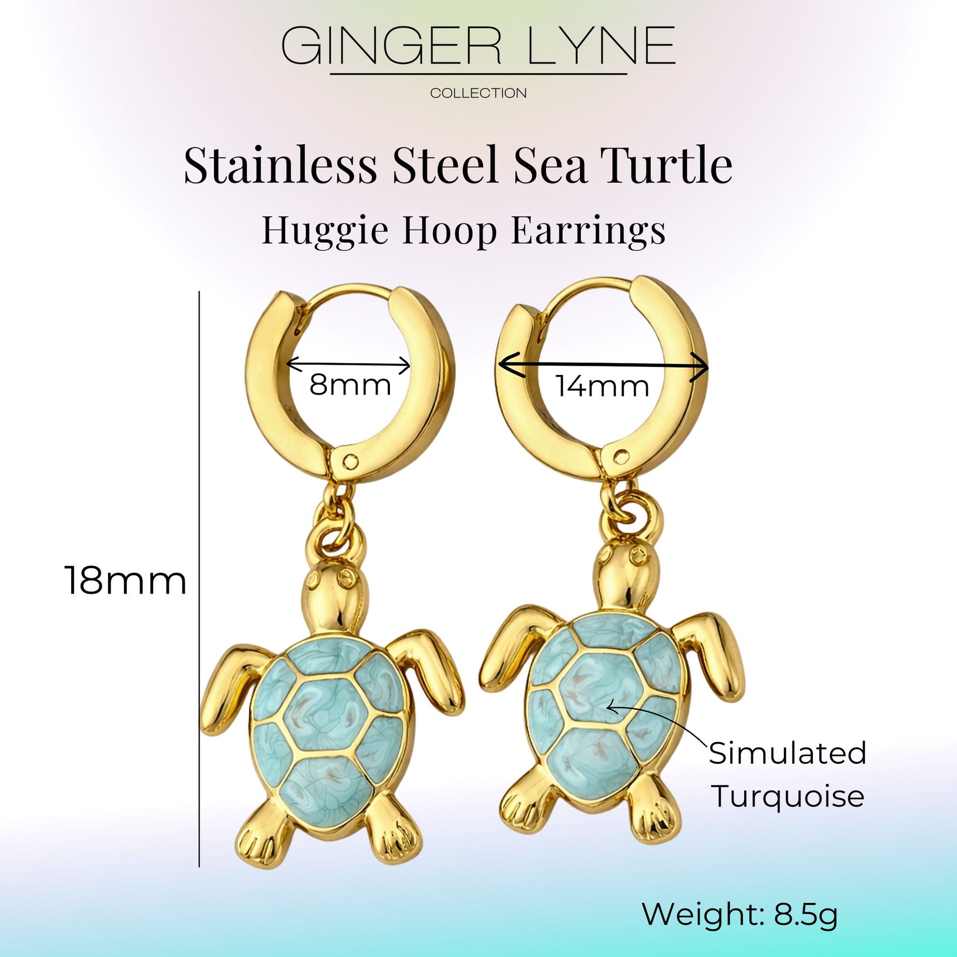 SeaTurtleCharmDangleHuggieHoopEarringsGoldPlatedStainlessSteelbyGingerLyne_Gold-3