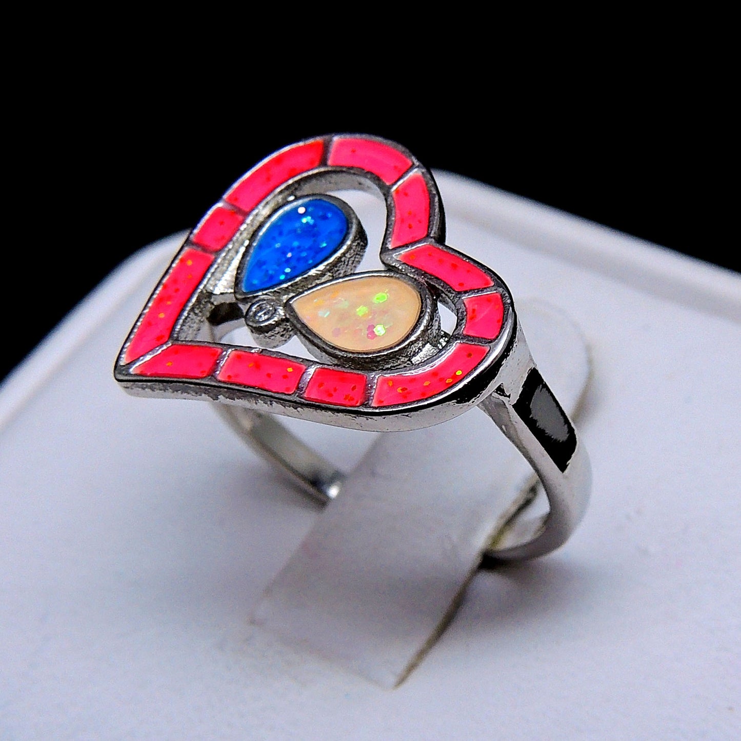 Heart Statement Ring Created Opal Multi Colored Ring Women Ginger Lyne Collection