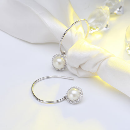 White Simulated Shell Pearl Drop Earrings for Women Sterling Silver Fish Hook Dangle Gift by Ginger Lyne - Pearl