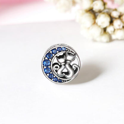 Cuddling Kitty Cats Charm European Bead Blue CZ Sterling Silver Ginger Lyne Collection