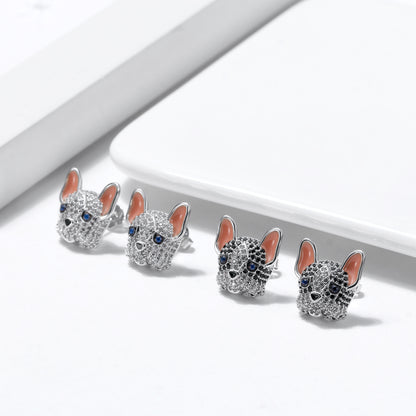 Frenchie Dog Stud Earrings for Women French Bulldog  Cubic Zirconia Ginger Lyne Collection - Frenchie-Black