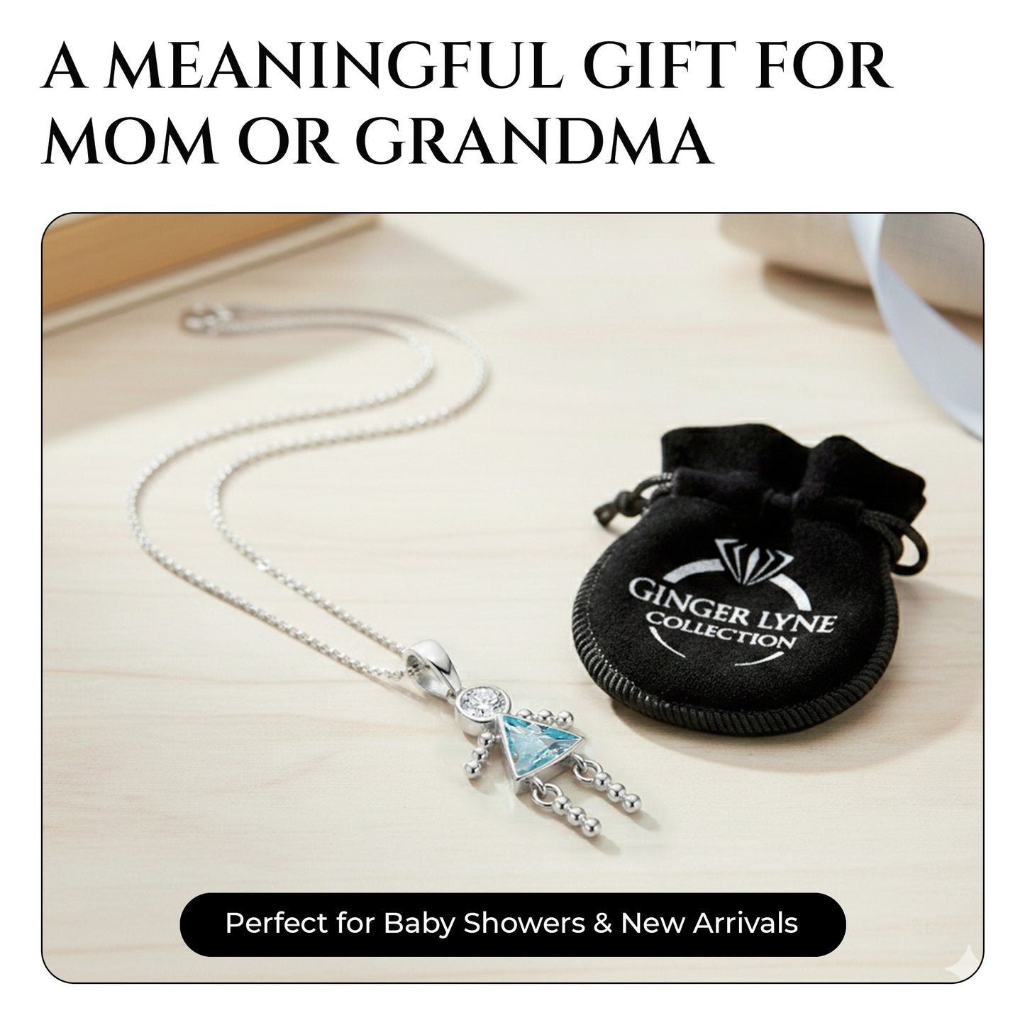 Birthstone Pendant Necklace for Girl Mom or Grandma by Ginger Lyne Sterling Silver CZ Family Birthday Charm - Girl March