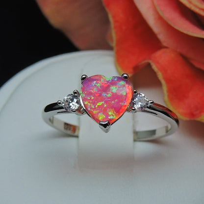 Shelly Engagement Promise Ring Heart Pink Opal Silver Women Ginger Lyne Collection - 10