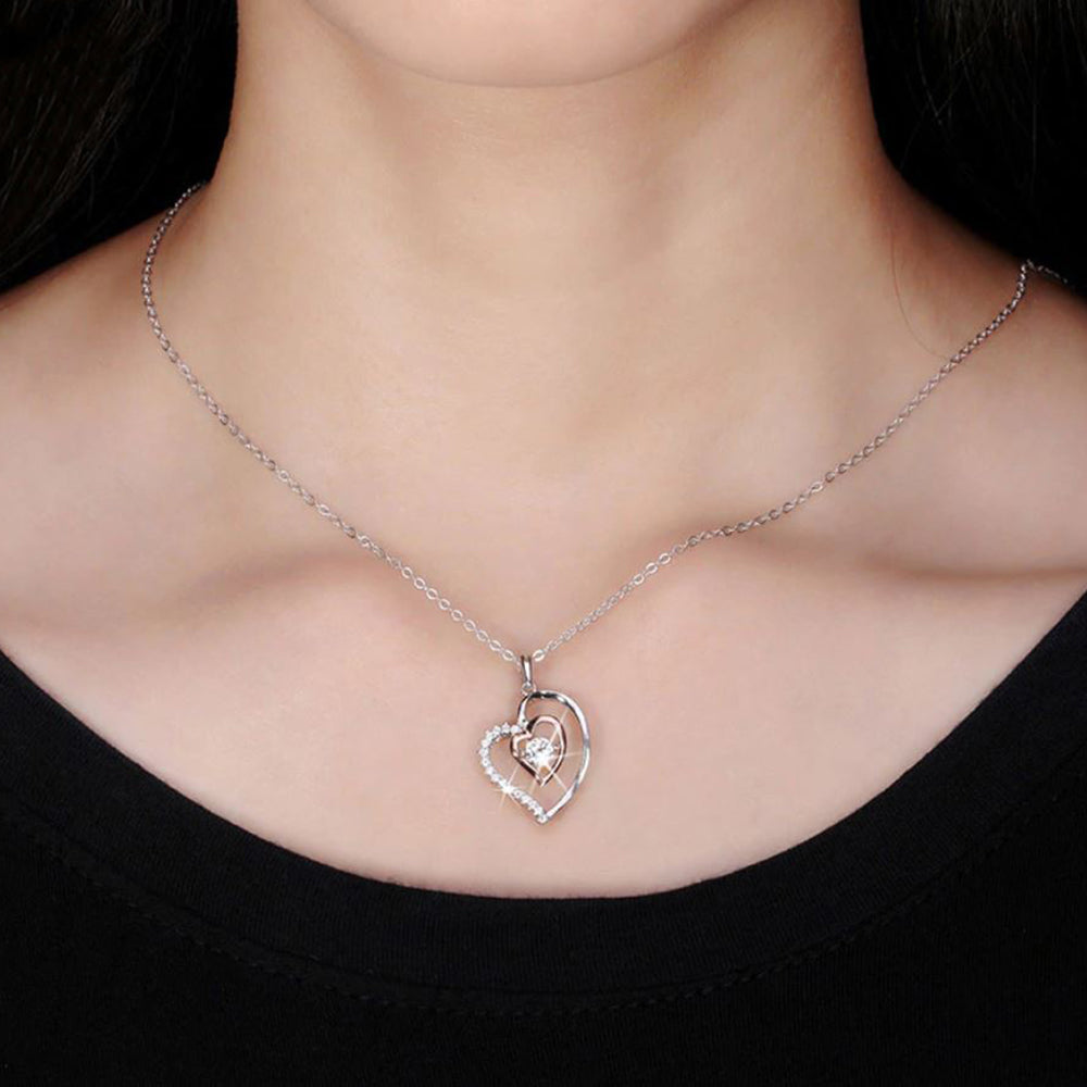 Heart Swinging Stone Necklace for Women Rose Sterling Silver Cz Ginger Lyne Collection