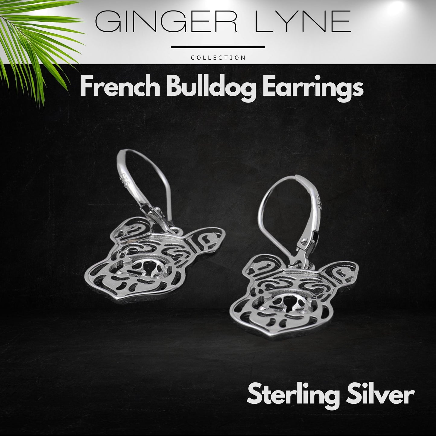 French Bulldog Dog Necklace Earrings or Set for Women Sterling Silver by Ginger Lyne - Earrings