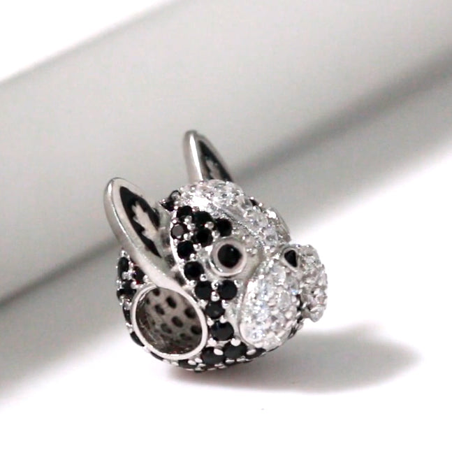 Boston Terrier Frenchie Dog Charm European Bead CZ Sterling Silver Ginger Lyne Collection - Black