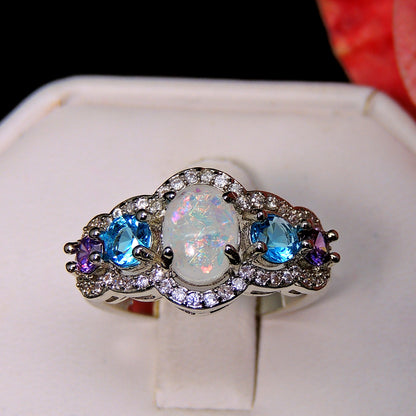 Riley Statement Ring White Fire Opal Purple Blue Cz Womens Ginger Lyne Collection