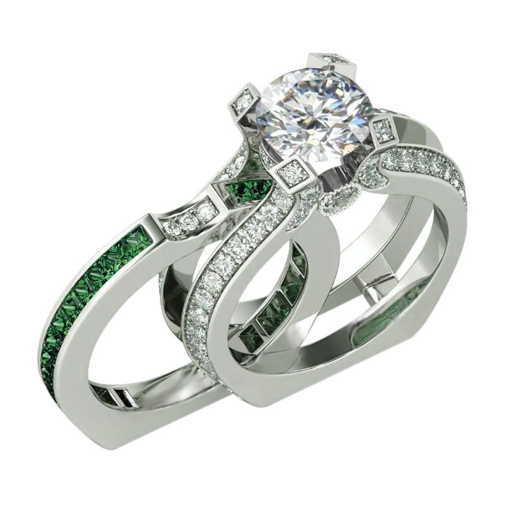 GreenandClearCubicZirconiaWeddingRingSetforWomenEngagementRingandMatchingBandSize6byGingerLyne_Green/Clear-1