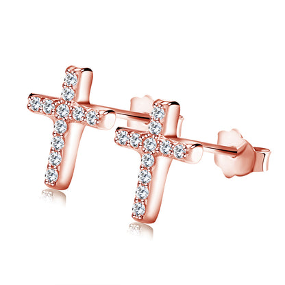 Religious Cross Stud Earrings for Women Rose Gold Plated Cz Ginger Lyne Collection