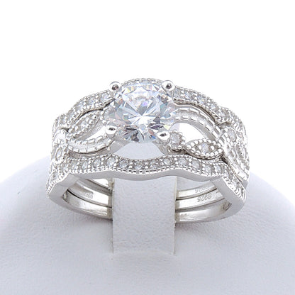 BridalSetEngagementRingTwoWeddingBandSterlingSilverBandsGingerLyneCollection_Silver-6