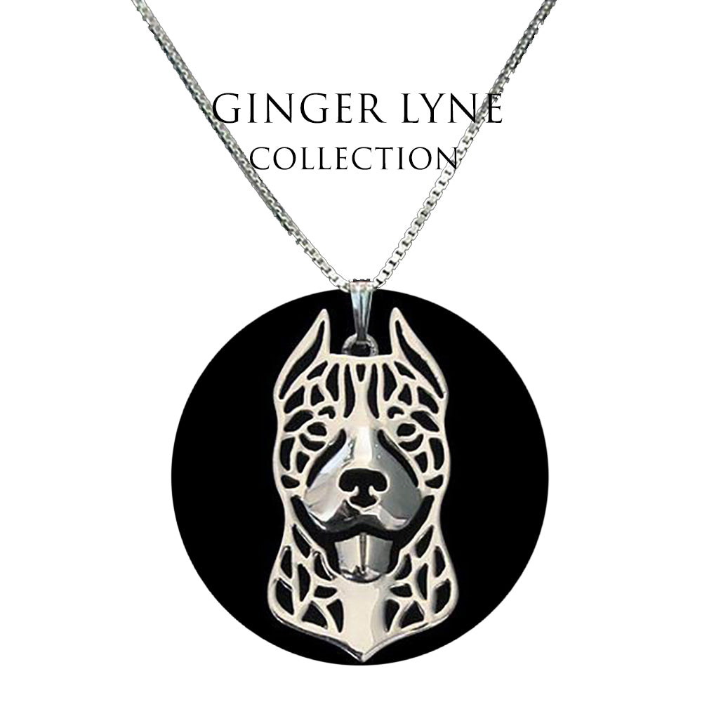 Pit Bull Staffordshire Terrier Dog Necklace Silver Womens Ginger Lyne Collection - Ears Up Necklace
