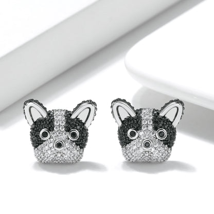 Boston Terrier Stud Earrings Dog Black Cubic Zirconia Girl Ginger Lyne Collection - Boston Terrier