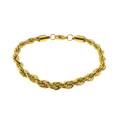 Gold Twisted Rope Chain Necklace 30 Inch 6mm Stainless Steel Hip Hop for Women by Ginger Lyne - 30 Inch Gold